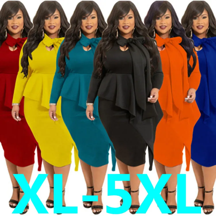 2021 Plus size hot style dress with bow and long sleeves
2021 Plus size hot style dress with bow and long sleeves