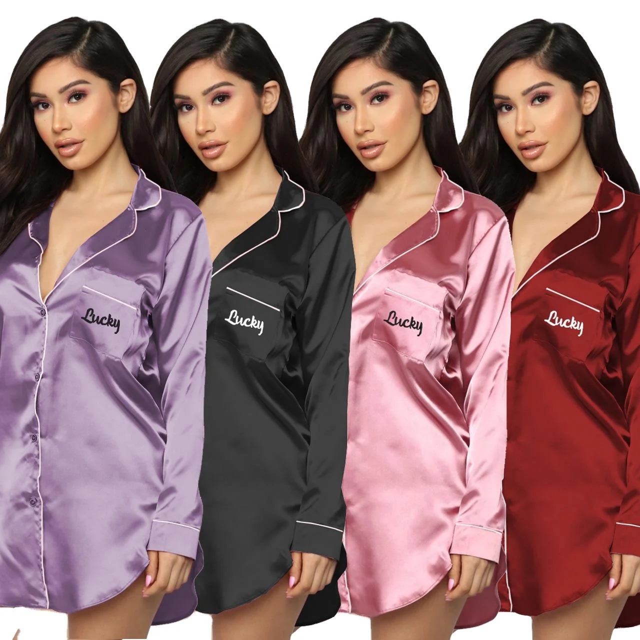 lady nightgown sexy satin robes long sleeve shirt dress button silk night dresses comfortable sleep wear silk night dress, Picture
lady nightgown sexy satin robes long sleeve shirt dress button silk night dresses comfortable sleep wear silk night dress, Picture