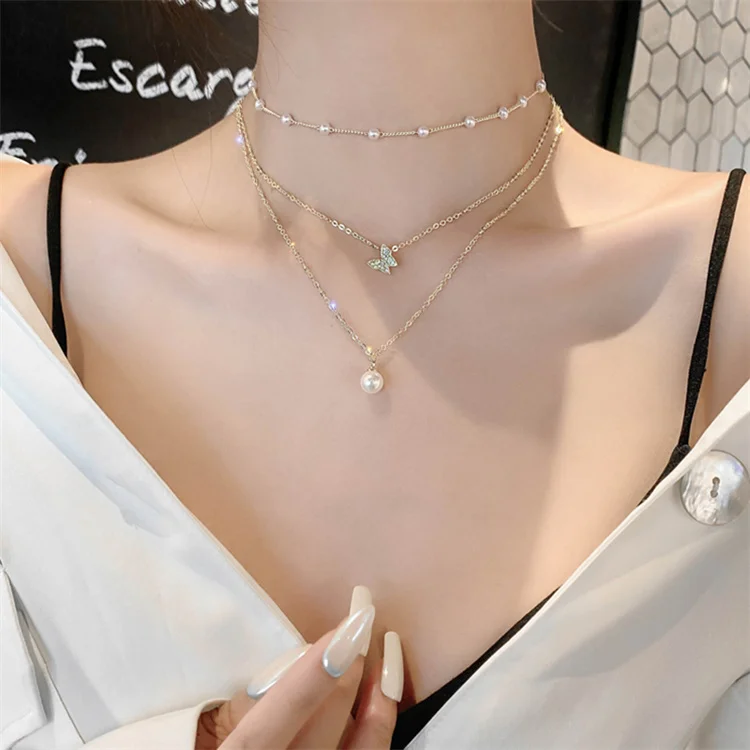 VKME Korean Trendy Multilayer Gold Chain Pearl Charm Necklace Crystal Butterfly Pendant Necklace For Women Girls, Gold color
VKME Korean Trendy Multilayer Gold Chain Pearl Charm Necklace Crystal Butterfly Pendant Necklace For Women Girls, Gold color