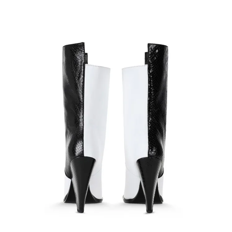 Tapered heel high heels mid-tube boots large size color matching women boots, Black & white
Tapered heel high heels mid-tube boots large size color matching women boots, Black & white
