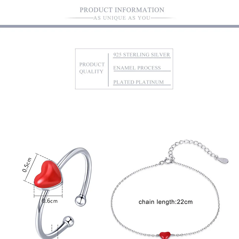 925 silver ring earring necklace jewelry red heart women rings adjustable open ring sterling silver