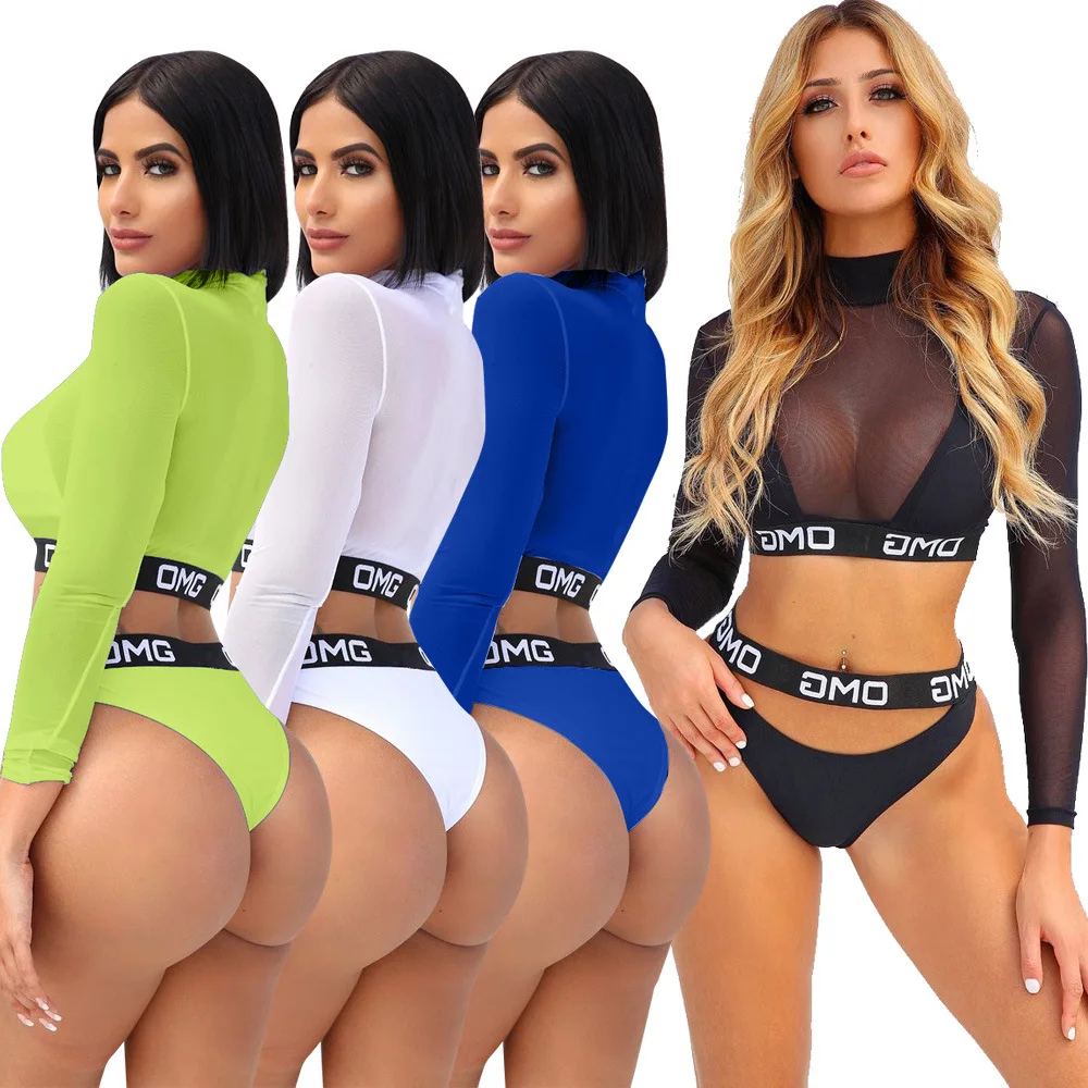 3 Piece Bathing Suit Set Sexy Mesh Swimwear Long Sleeve Scoop Neck Beachwear Letter Printing Popular Bikini
3 Piece Bathing Suit Set Sexy Mesh Swimwear Long Sleeve Scoop Neck Beachwear Letter Printing Popular Bikini
