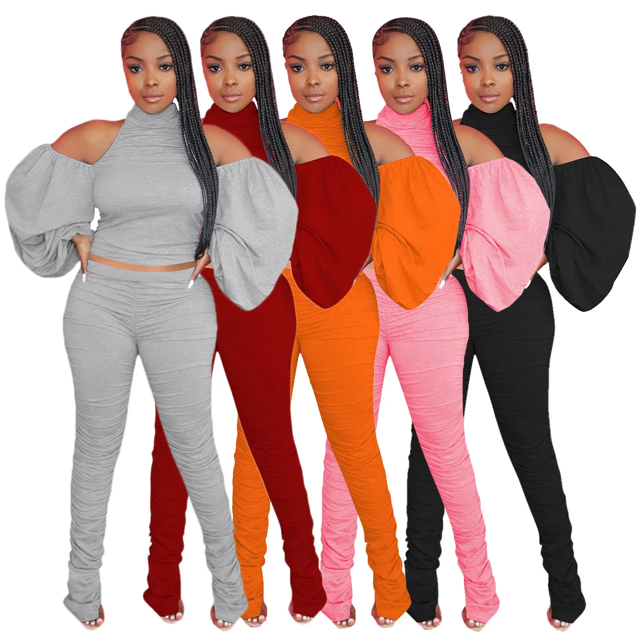 Halter Neck Crop Sweat Suits 2020 Autumn Womens 2 Piece Sets Puff Sleeve Pleated Stacked Pants Custom Logo Knit Two Piece Set, Customized color
Halter Neck Crop Sweat Suits 2020 Autumn Womens 2 Piece Sets Puff Sleeve Pleated Stacked Pants Custom Logo Knit Two Piece Set, Customized color