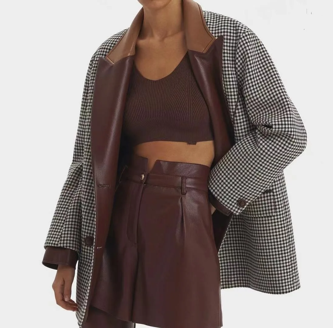 New 2 Piece Women'S Wear Women Hot Pakaian Wanita Notched Double Breasted Leather Jackets Causal Skirt Set
New 2 Piece Women'S Wear Women Hot Pakaian Wanita Notched Double Breasted Leather Jackets Causal Skirt Set