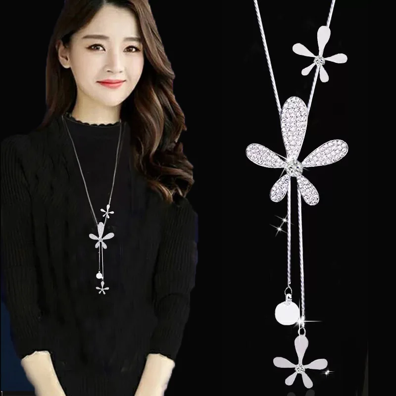 New design long chain necklace Rhinestones flower pendant necklace Fashion necklace for women
New design long chain necklace Rhinestones flower pendant necklace Fashion necklace for women