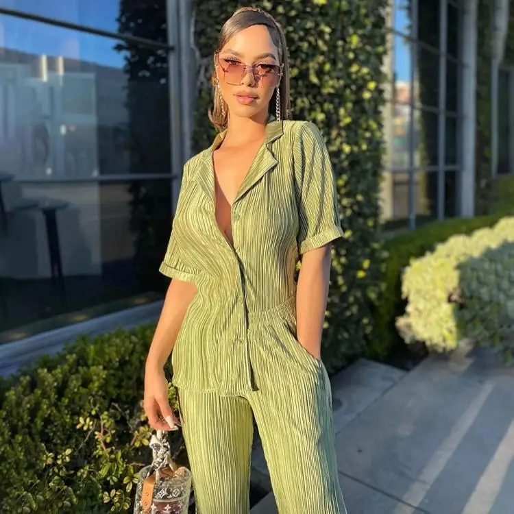 2022 Summer Ruffle Outfits Casual Short Sleeve Shirt And Pant 2 Piece Set For Women, 2 colors
2022 Summer Ruffle Outfits Casual Short Sleeve Shirt And Pant 2 Piece Set For Women, 2 colors