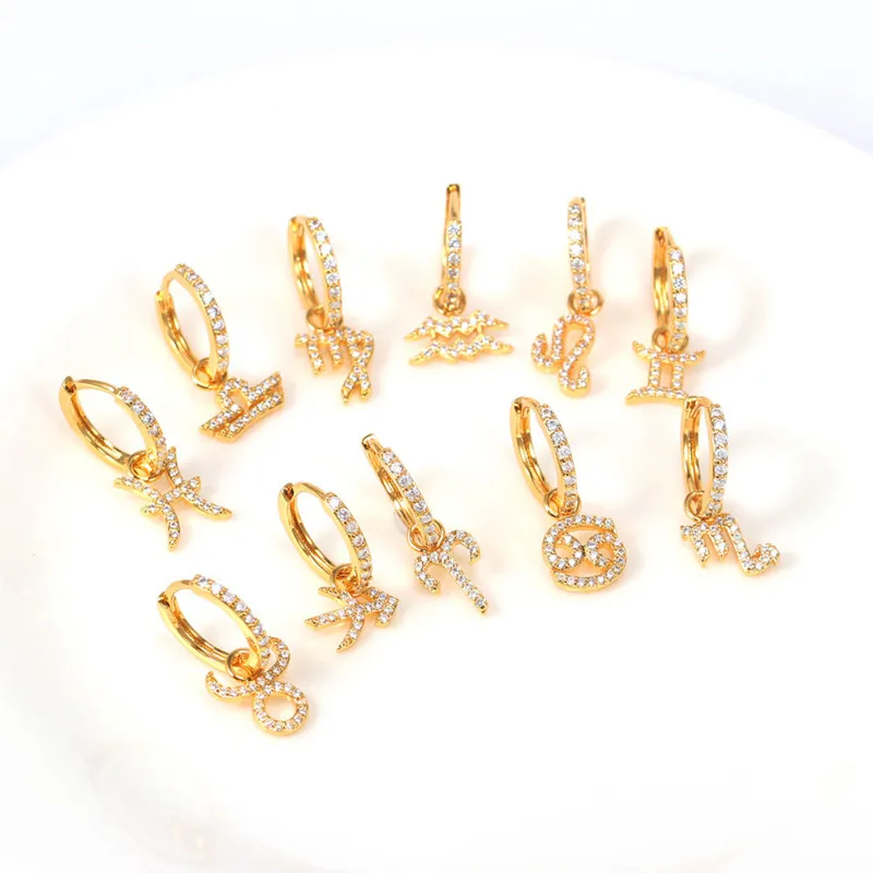 hot sale small cute jewelry bling bling cubic zirconia 18k gold plated mini hoops zodiac earrings, Pink/white
hot sale small cute jewelry bling bling cubic zirconia 18k gold plated mini hoops zodiac earrings, Pink/white