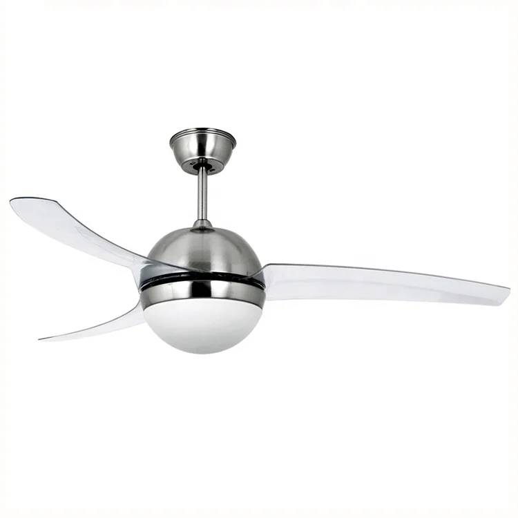 Design 52 inch silver ac dc 3 blades iron electric AC fan ceiling light fan LED ceiling fan with light modern