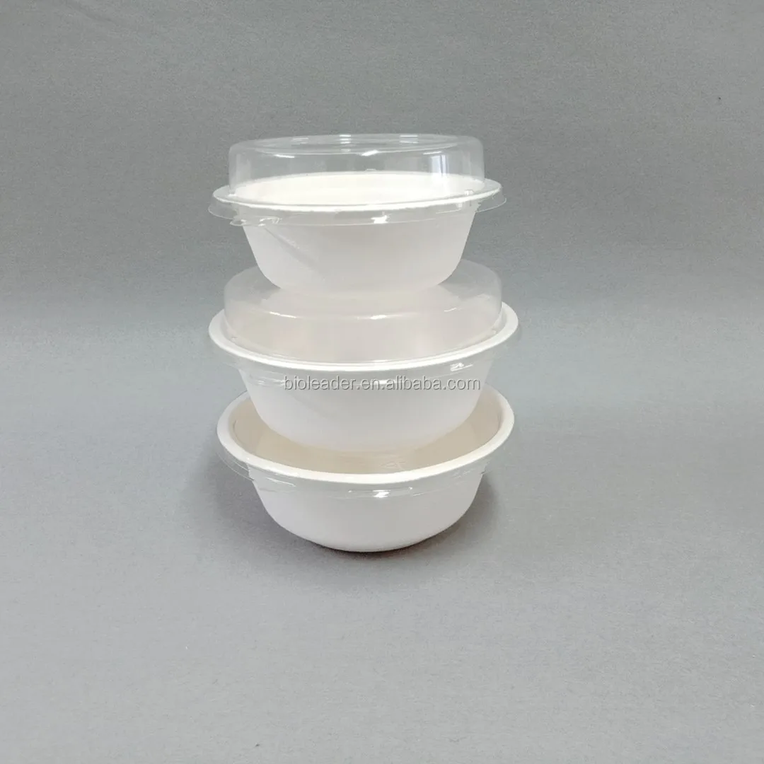 Biodegradable Disposable Cane Peel Food Bowl With Lid Sugarcane Bagasse Noodle Bowl