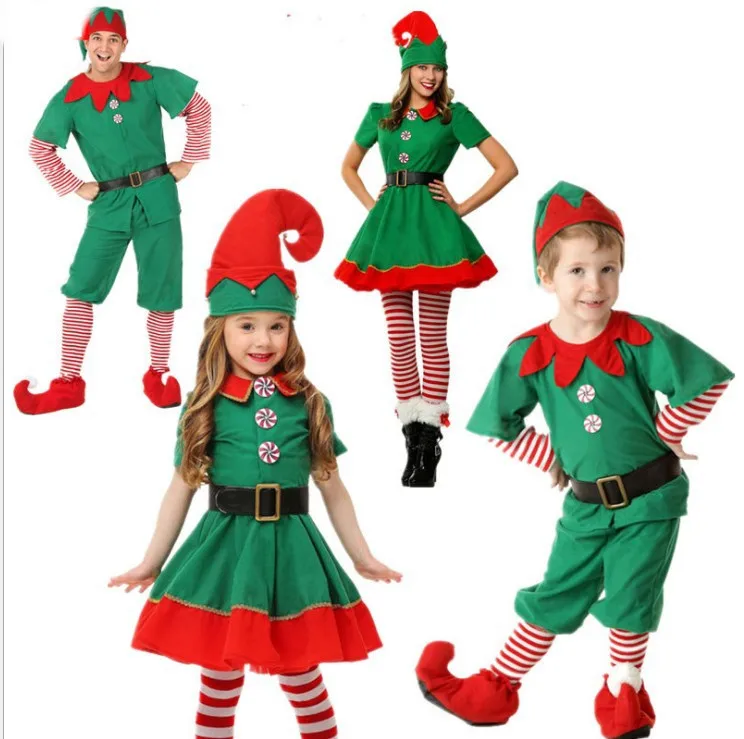 Счастливый новый год Дети отец и сын дети мальчики девочки Рождественская одежда эльф Санта платье косплей танцевальный костюм