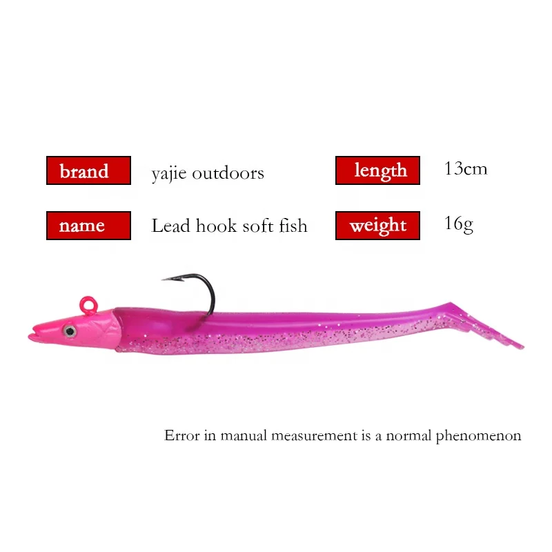 

Lead Head Jigs Soft Fishing Lures with Hook 13cm 16g Sinking for Saltwater and Freshwater JIghead Sand eel plastic lures, 4 colors