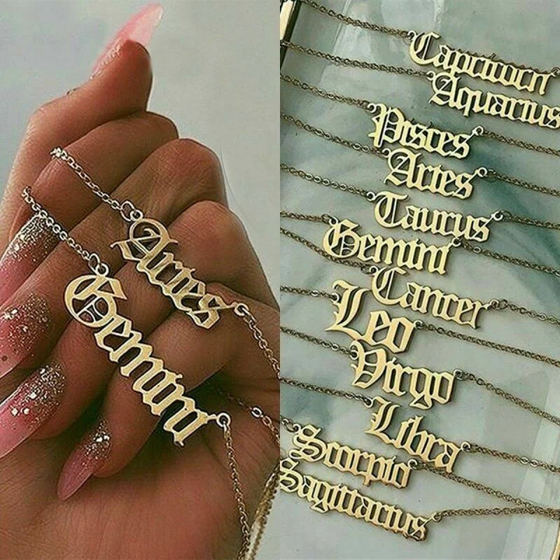 Q824 Stainless Steel 12 Zodiac English Letter Word Pendants Necklace Choker Women Anthropology Horoscope Necklace, 3 color
Q824 Stainless Steel 12 Zodiac English Letter Word Pendants Necklace Choker Women Anthropology Horoscope Necklace, 3 color