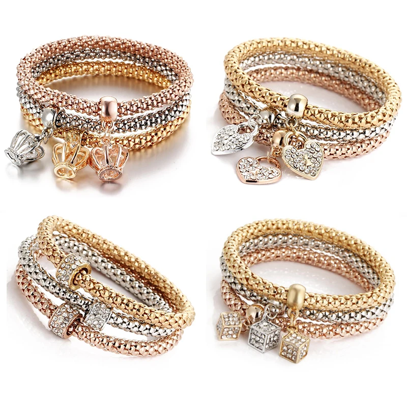 New Alloy three-color bracelet set elastic popcorn corn chain diamond heart pendant bracelet women's jewelry
New Alloy three-color bracelet set elastic popcorn corn chain diamond heart pendant bracelet women's jewelry