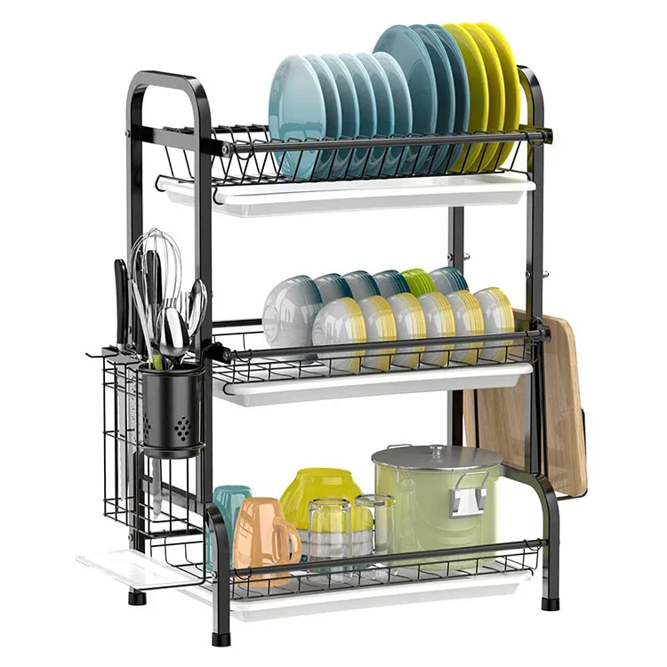 Dish Drying Rack 3-Tier Large Capacity 304 Stainless Steel Dish Rack Organizer with Trays, Black/steel
Dish Drying Rack 3-Tier Large Capacity 304 Stainless Steel Dish Rack Organizer with Trays, Black/steel