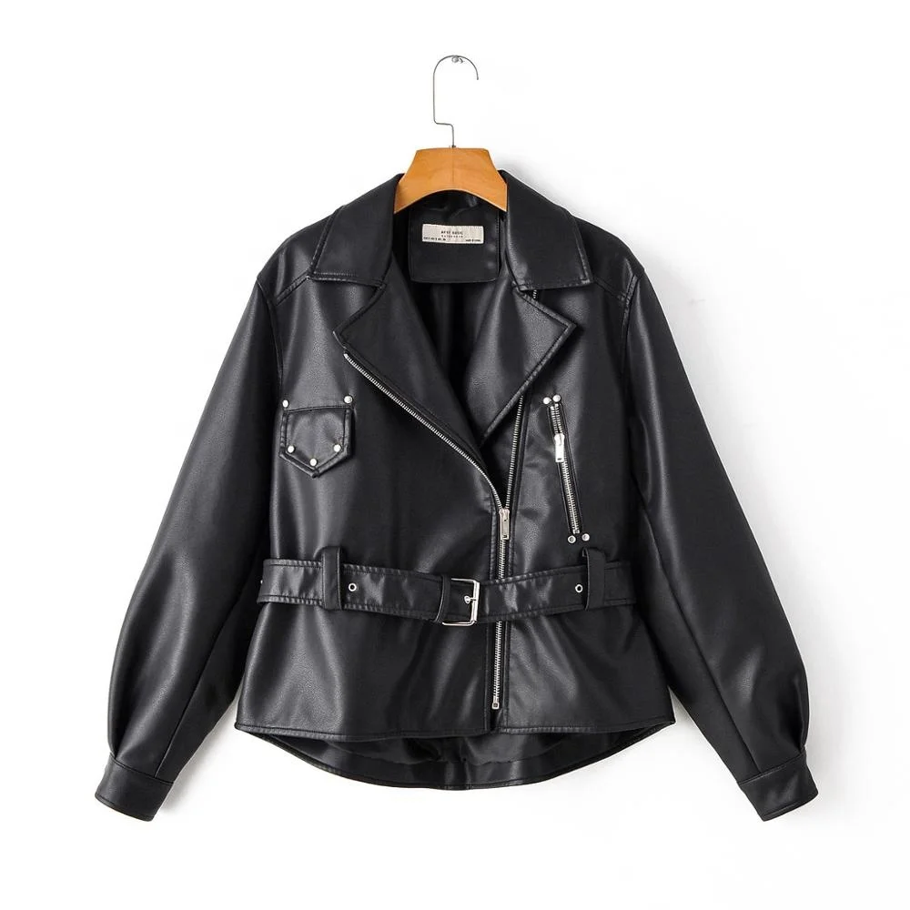 B24694A Motorcycle Jacket coat fashionable Korean Spring and Autumn New loose belt long sleeve leather coat, Black, pink
B24694A Motorcycle Jacket coat fashionable Korean Spring and Autumn New loose belt long sleeve leather coat, Black, pink