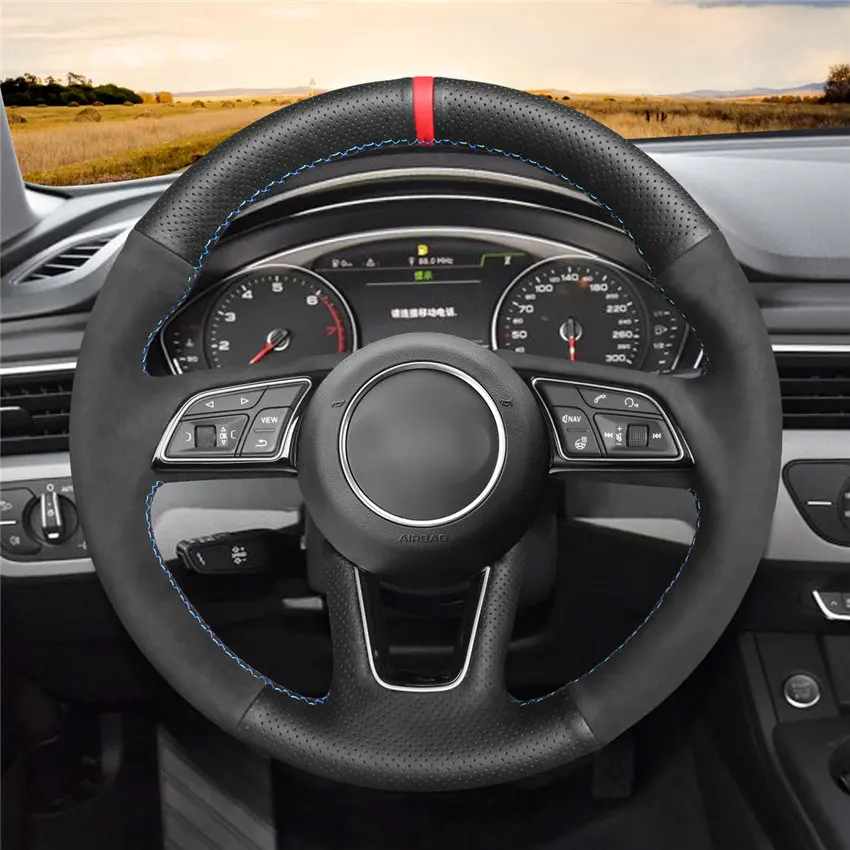 Hand Stitching Sewing Suede with Leather Steering Wheel Cover Red Strip for Audi A3 A4 A5 S5 2017 2018 2019
Hand Stitching Sewing Suede with Leather Steering Wheel Cover Red Strip for Audi A3 A4 A5 S5 2017 2018 2019