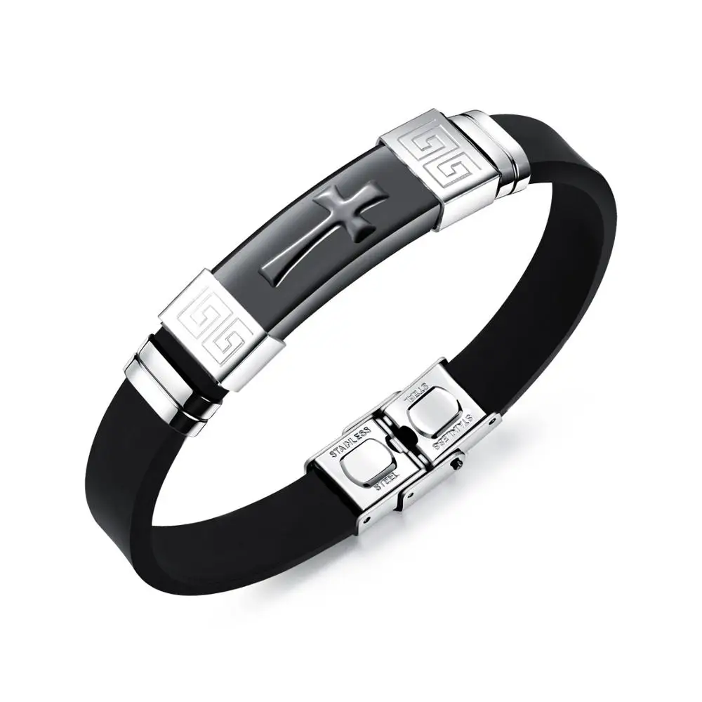 Fahion Design Professional Religious Men's Triple Colors Stainless Steel Silicone Cross Bracelet Bangle, Picture shows 
Fahion Design Professional Religious Men's Triple Colors Stainless Steel Silicone Cross Bracelet Bangle, Picture shows
