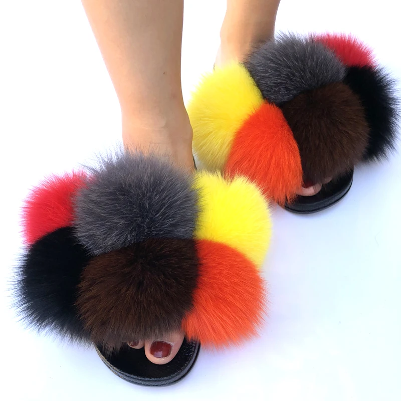2021 Latest design womens sandals puffy soft Outdoor Real Fox fur slides slippers with custom color, Pink,yellow,white,black,green,or custom 
2021 Latest design womens sandals puffy soft Outdoor Real Fox fur slides slippers with custom color, Pink,yellow,white,black,green,or custom