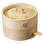 Eco-friendly Natural Bamboo Food Steamer with Handle for Dim Sum Dumpling Kitchen Ware