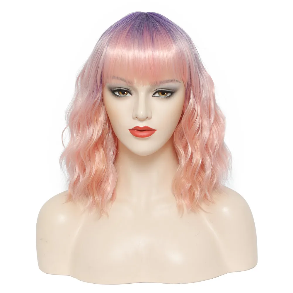 Factory direct sales mix fiber wig 12 inch bob wig with bangs body wave machine made synthetic hair wigs for women, Picture color 
Factory direct sales mix fiber wig 12 inch bob wig with bangs body wave machine made synthetic hair wigs for women, Picture color