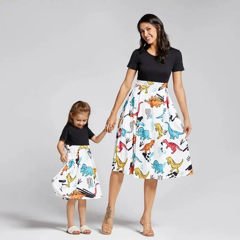 

Striped Mother daughter dresses Mommy and me clothes Off shoulder Ruffles Floral Pineapple Print Mini Dress matching outfits
