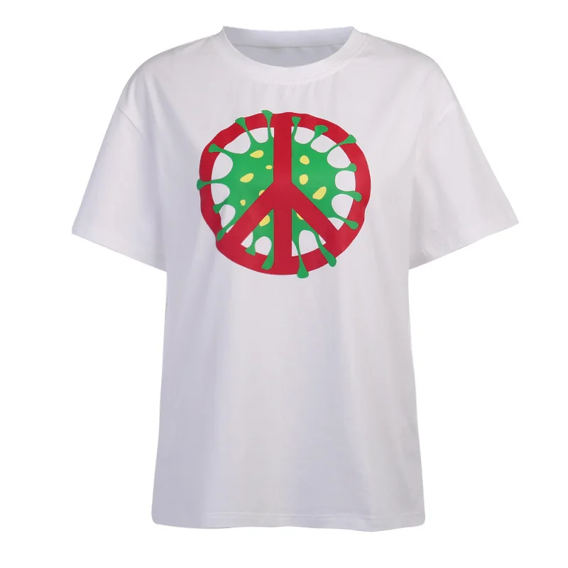 Summer Stop The Spread Of Print Logo T-shirt Women Solid Color Stitching Short Sleeve, Picture
Summer Stop The Spread Of Print Logo T-shirt Women Solid Color Stitching Short Sleeve, Picture