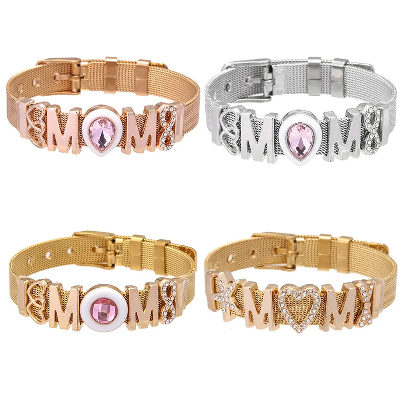 Amazon Hot Sale Crystal MOM Letter Water Drop Heart Wristband Bracelet Heart Stainless Steel Mesh Watchband Bracelet
Amazon Hot Sale Crystal MOM Letter Water Drop Heart Wristband Bracelet Heart Stainless Steel Mesh Watchband Bracelet