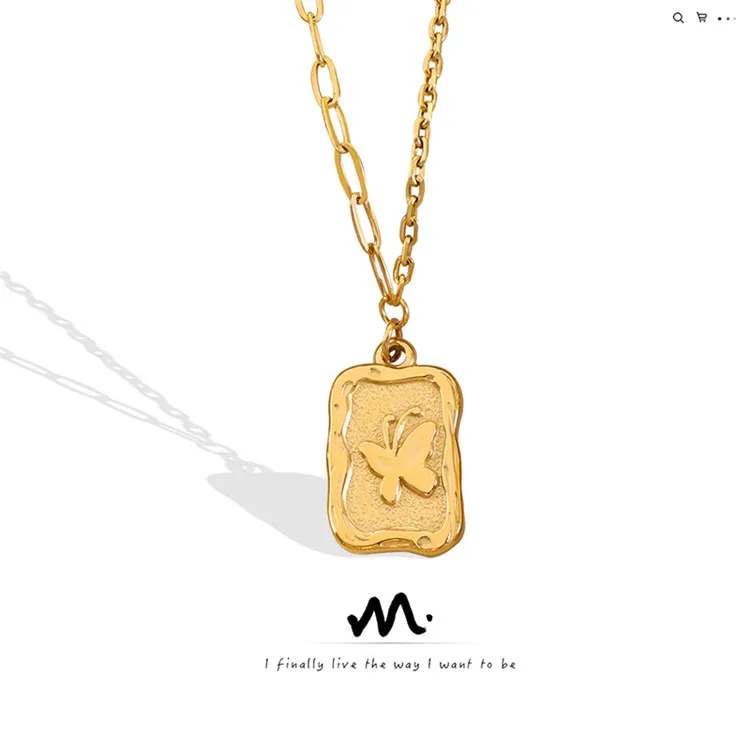 Factory Price Retro Stainless steel 18K Gold Filled Chain Embossed Butterfly Pendant Square Charm Necklace
Factory Price Retro Stainless steel 18K Gold Filled Chain Embossed Butterfly Pendant Square Charm Necklace