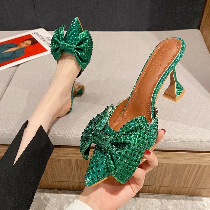 Pointed Close Toe Luxury Kitten High Heel Pumps Shoes Rhinestone Butterfly-Knot Slip Stiletto Heel Slippers Summer Lady Mules, Red,green,black,gold
Pointed Close Toe Luxury Kitten High Heel Pumps Shoes Rhinestone Butterfly-Knot Slip Stiletto Heel Slippers Summer Lady Mules, Red,green,black,gold