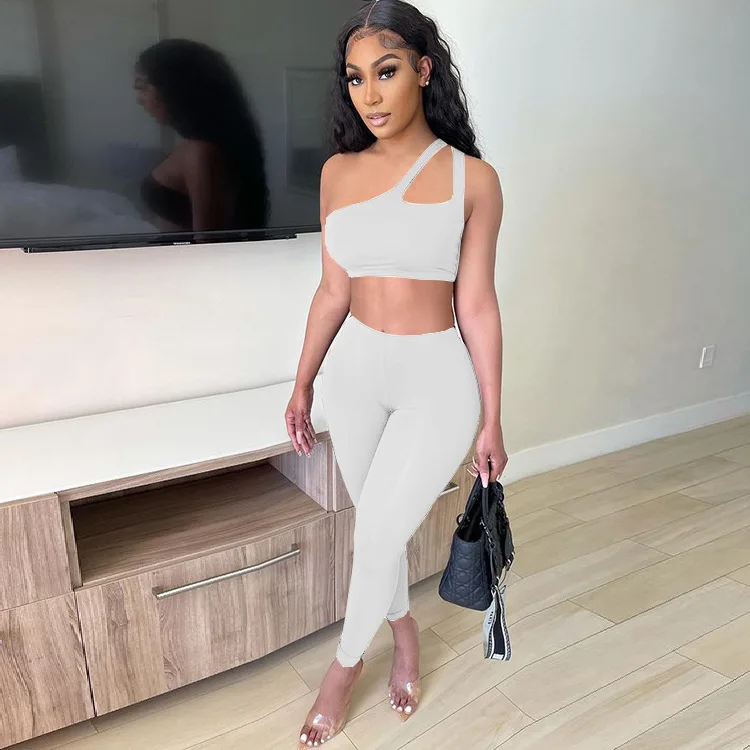 Autumn Women Fashion Piece Crop Tank Top 2 Pieces Yoga Pants Set Fitness Black Sport One Shoulder Jogger Sets For Ladies, Black,brown,blue,red,deep blue,white
Autumn Women Fashion Piece Crop Tank Top 2 Pieces Yoga Pants Set Fitness Black Sport One Shoulder Jogger Sets For Ladies, Black,brown,blue,red,deep blue,white