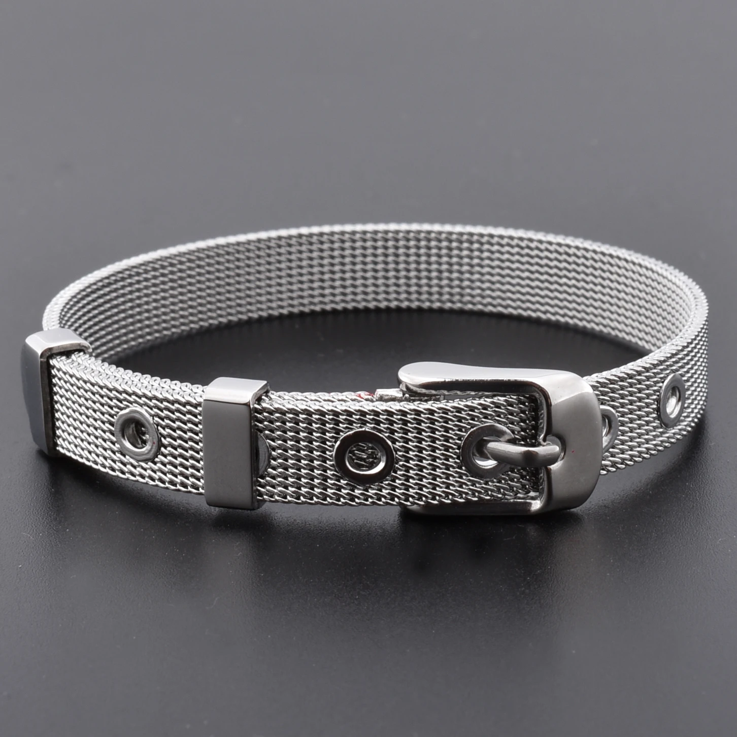 Wholesale Stainless Steel Adjustable Wristband Strip Belt Buckle Mesh Silver Bracelet
Wholesale Stainless Steel Adjustable Wristband Strip Belt Buckle Mesh Silver Bracelet