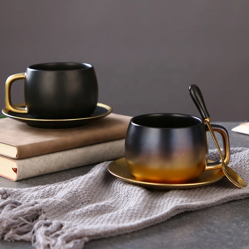 New product Nordic Gradient Black Color Ceramic Tea Cups and Saucers Set With Gold Edge, Black gold
New product Nordic Gradient Black Color Ceramic Tea Cups and Saucers Set With Gold Edge, Black gold