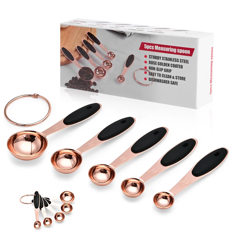 Hot Sale Rose Gold Set of 5 Stainless Steel Measuring Spoons for Cooking & Baking, Customized
Hot Sale Rose Gold Set of 5 Stainless Steel Measuring Spoons for Cooking & Baking, Customized