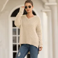 

2019 New Oversized Sweaters V-neck Popcorn Texture Loose Comfortable Pullover Sweater Women