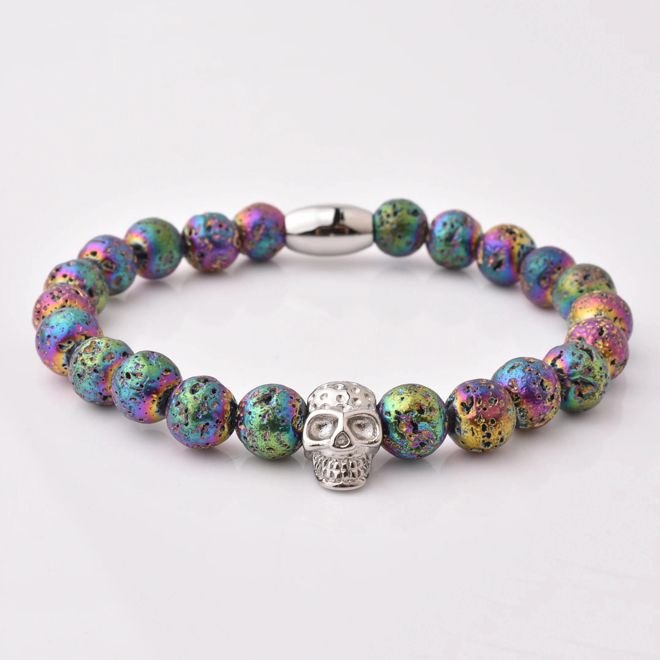 Energy Luxury Bead Natural Colorful Lava Stone Bracelet Man Black Skull Bracelet 
Energy Luxury Bead Natural Colorful Lava Stone Bracelet Man Black Skull Bracelet