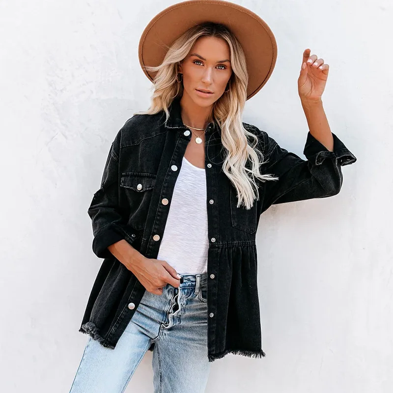 Fashion Black Tassel Denim Jacket Women Gothic Clothing Short Jacket Solid Color Long Sleeve Raw Edge Denim Coat
Fashion Black Tassel Denim Jacket Women Gothic Clothing Short Jacket Solid Color Long Sleeve Raw Edge Denim Coat