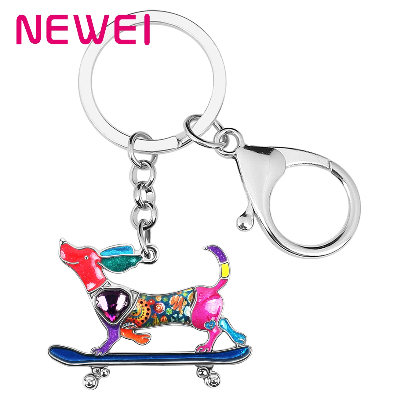 

Enamel Alloy Crystal Skateboard Dachshund Dogs Keychains Car Key Chain Ring Gifts Fashion Jewelry for Women Girls Pets Lovers, Multicolor,blue,black,purple,red,brown