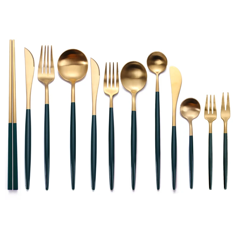 High Quality Reusable 4Pcs Cutipol Goa Set 304 Dark green Handle Gold Color Sola Stainless Steel Flatware, Gold plated+dark green handle
High Quality Reusable 4Pcs Cutipol Goa Set 304 Dark green Handle Gold Color Sola Stainless Steel Flatware, Gold plated+dark green handle