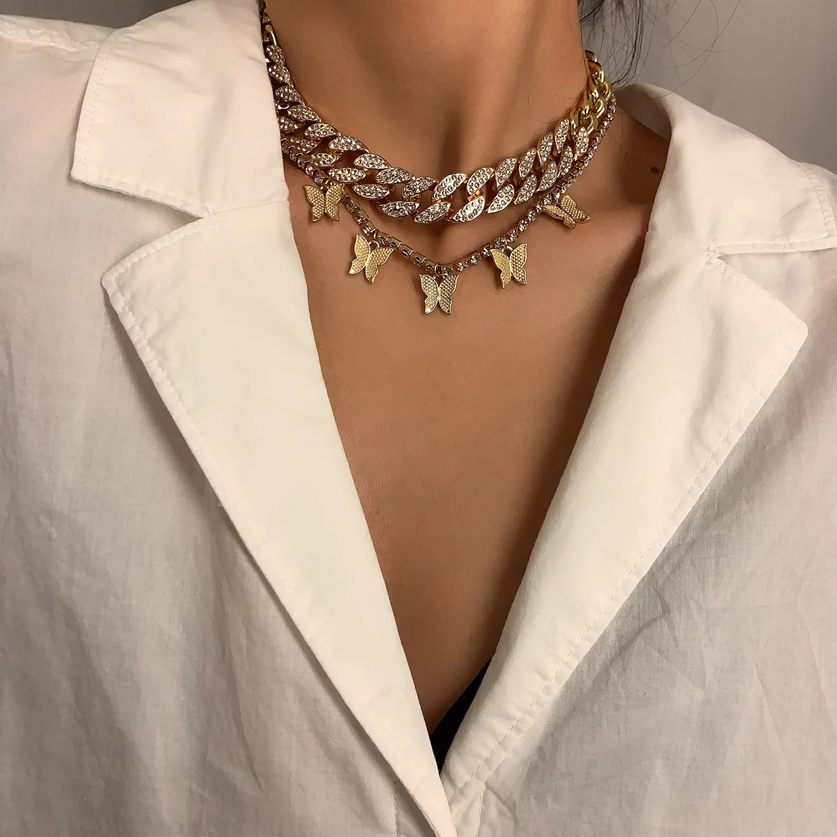 Punk Cubic Zirconia Rhinestone Crystal Link Chain Multilayer Choker Necklace Diamond Tennis Chain Butterfly Necklace, Picture color
Punk Cubic Zirconia Rhinestone Crystal Link Chain Multilayer Choker Necklace Diamond Tennis Chain Butterfly Necklace, Picture color