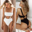 2020 Sexy Black And White Belt Buckle Strapless High Waist Women Bathing Suits Bikini One Pieces Swimsuits