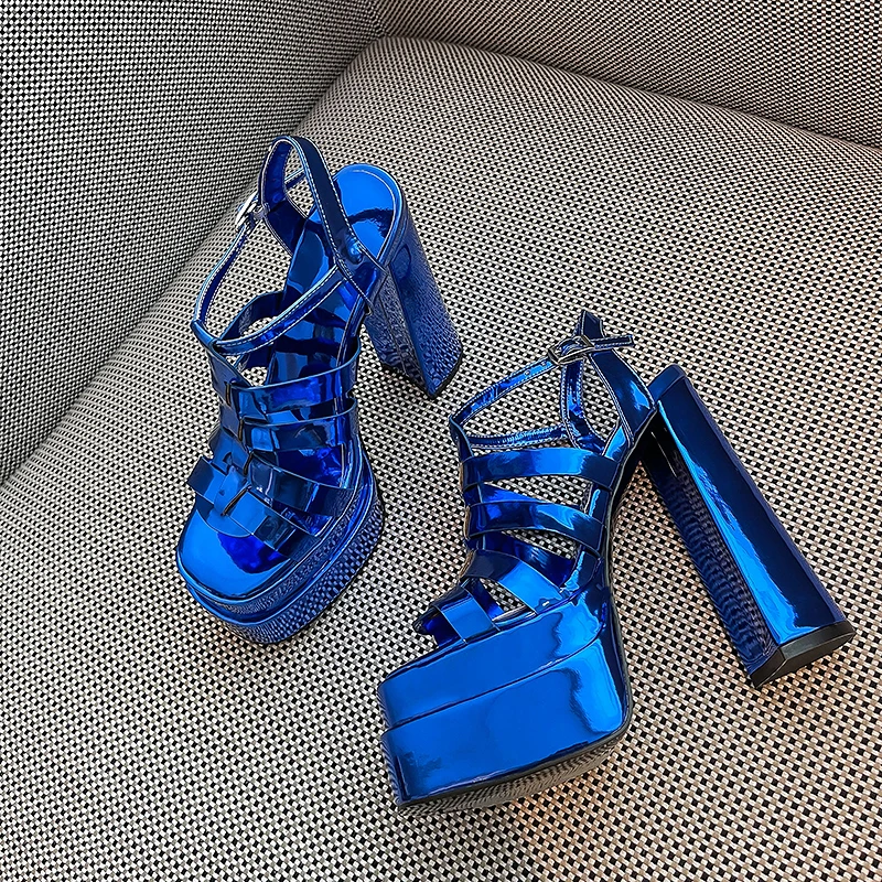 Summer Sandals Platform Women Sexy Hollow out Blue Mirror Patent Leather High Heel New Stylish Square Toe Ankle Buckle Shoes
Summer Sandals Platform Women Sexy Hollow out Blue Mirror Patent Leather High Heel New Stylish Square Toe Ankle Buckle Shoes