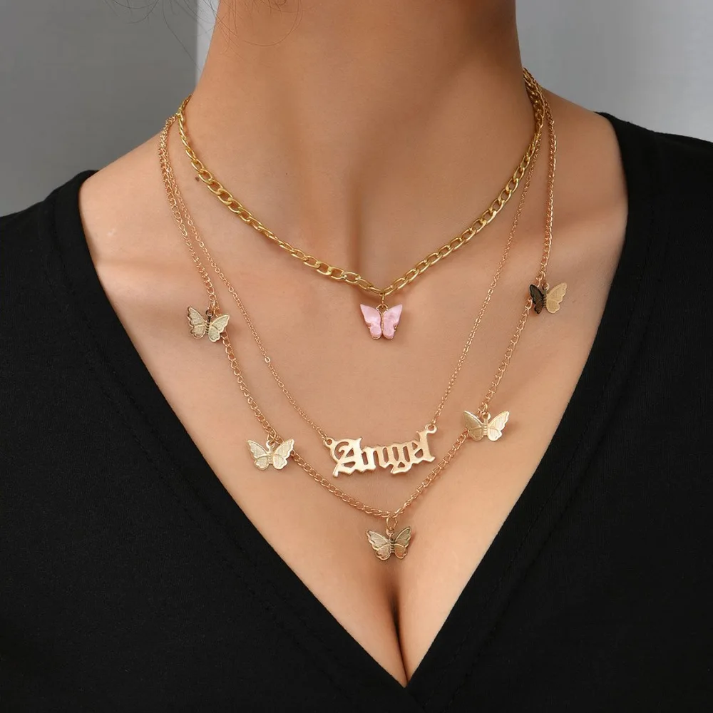 HOVANCI 9 Necklace Personality alloy Letter Pendant Acrylic Pink Butterfly Three Layer delicate and minimalist Necklace, Gold
HOVANCI 9 Necklace Personality alloy Letter Pendant Acrylic Pink Butterfly Three Layer delicate and minimalist Necklace, Gold