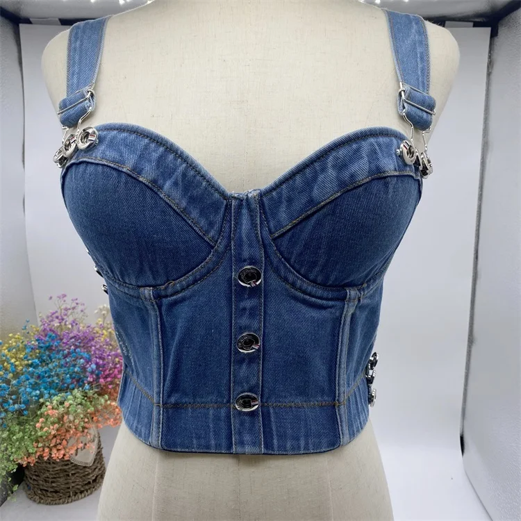 NT1022 - crop tops wholesale women denim crop tops bustier women fashion style push up bra, Dark blue
NT1022 - crop tops wholesale women denim crop tops bustier women fashion style push up bra, Dark blue
