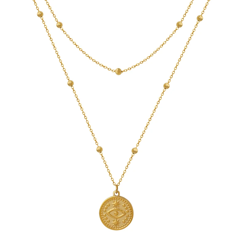 Fashion simple design necklace Stainless steel plated 18k gold double round pendant necklace
Fashion simple design necklace Stainless steel plated 18k gold double round pendant necklace