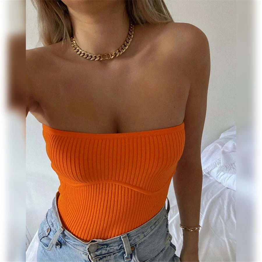 Nibber W21L00805 trend teenager neon orange sleeveless plain corset crop top 2021 bodycon knitted tube top women 
Nibber W21L00805 trend teenager neon orange sleeveless plain corset crop top 2021 bodycon knitted tube top women