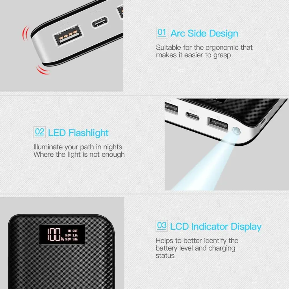 New product power bank 20000mah fast charging power banks zmnt PD 18W powerbank built-in 2 charging cables Settpower PB165 - ANKUX.COM
