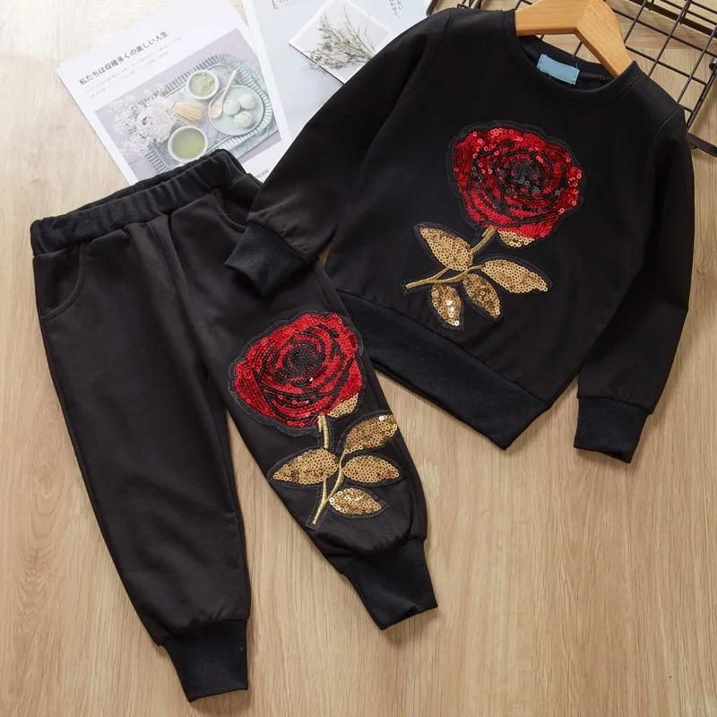 Boutique Autumn girls Sportswear Long Sleeve Rose Floral Embroidered Sequins sets wholesale children's boutique clothing set, Picture shows
Boutique Autumn girls Sportswear Long Sleeve Rose Floral Embroidered Sequins sets wholesale children's boutique clothing set, Picture shows