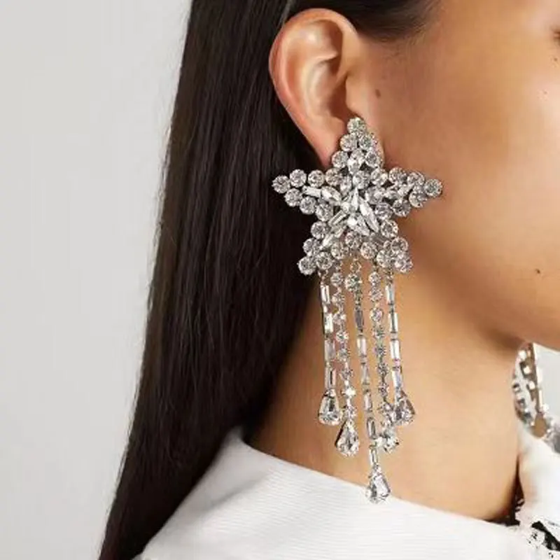 New Five Point Star Rhinestone Earrings 925 Silver Needle Rhinestone Tassel Earrings for Women
New Five Point Star Rhinestone Earrings 925 Silver Needle Rhinestone Tassel Earrings for Women