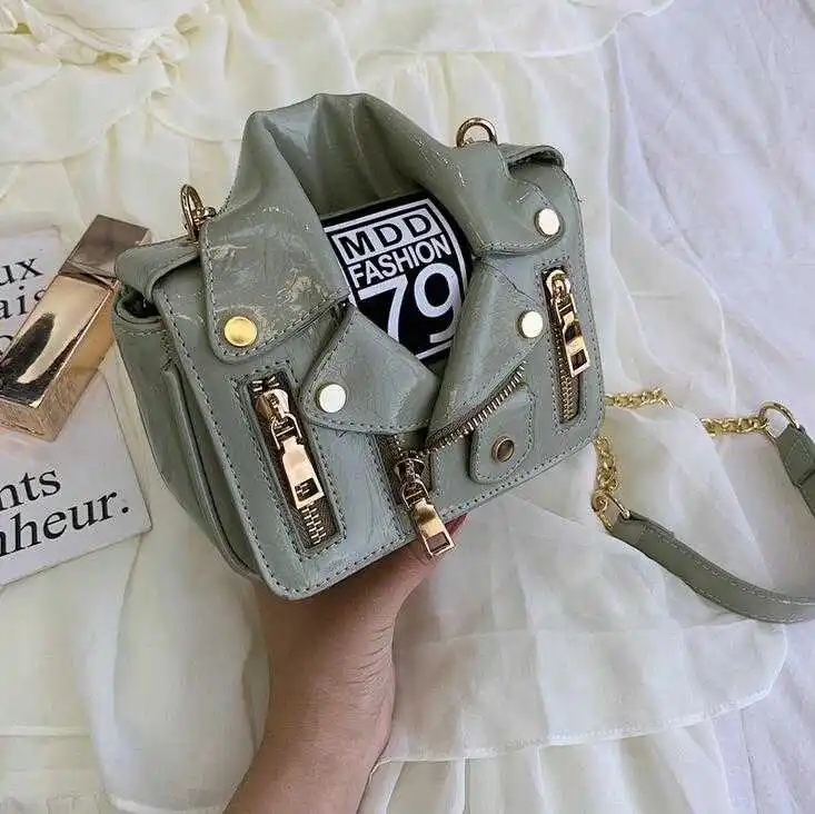 Wholesale New Fashion Jacket Shaped Shoulder Bag Mini Crossbody Bag Women Patent PU Leather Rivet Chain Messenger, Gold silver black pink green white
Wholesale New Fashion Jacket Shaped Shoulder Bag Mini Crossbody Bag Women Patent PU Leather Rivet Chain Messenger, Gold silver black pink green white