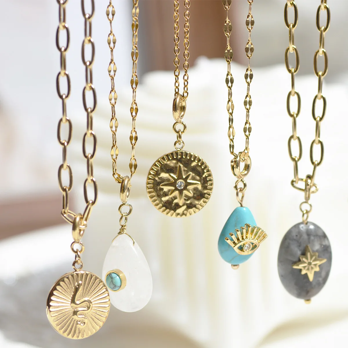 14K Gold Vintage Stainless Steel Chain DIY Detachable Natural Stone Pendant Charm Women Jewelry, 14k gold plated
14K Gold Vintage Stainless Steel Chain DIY Detachable Natural Stone Pendant Charm Women Jewelry, 14k gold plated